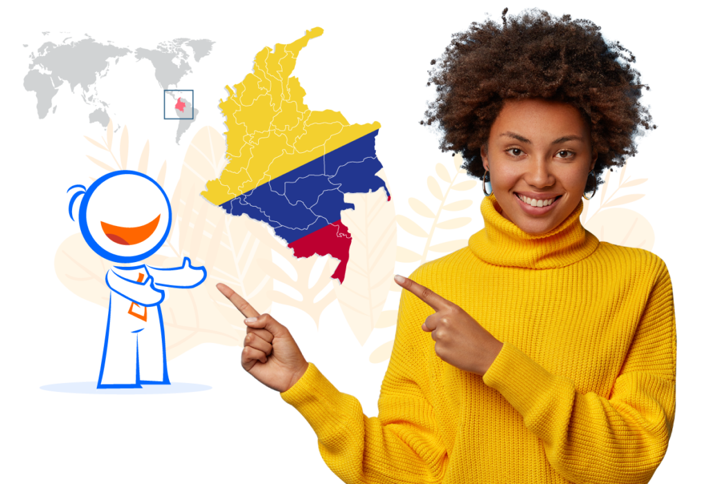 Mujer Colombiana mostrando mapa de Colombia
