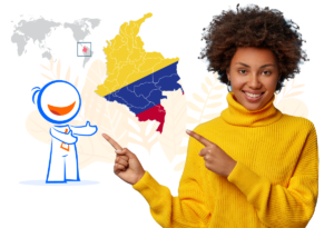 Mujer Colombiana mostrando mapa de Colombia