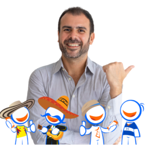 Man with RingVoz Mascots from different countries