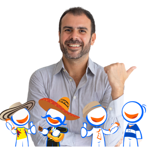 Man with RingVoz Mascots from different countries