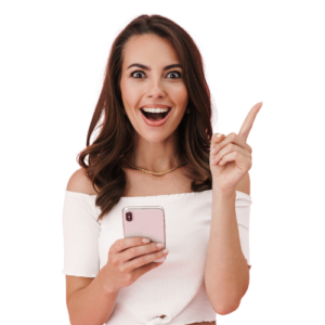 Women with phone excited