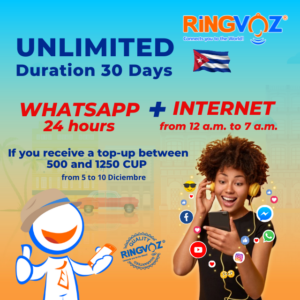 Cubacel promotion, Unlimited WhatsApp and Internet with RingVoz