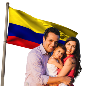 En esta imagen imaginaria, se podría ver a una familia con raíces Colombiana, celebrando su cultura y riqueza de la misma de forma alegre y divertida. RingVoz ayuda a fortalecer los vínculos entre las personas.