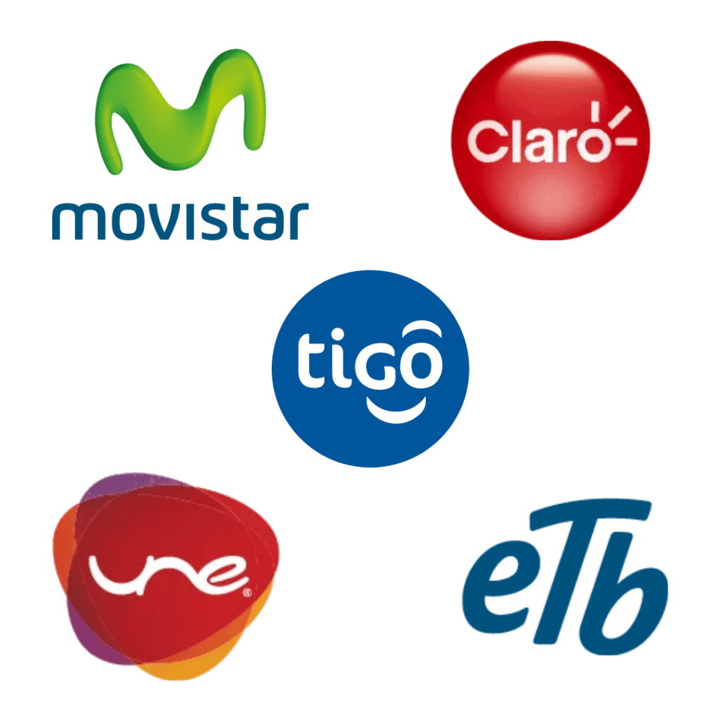 Iconos de Operadores Móviles de Colombia: Movistar, Claro, Tigo, eTb