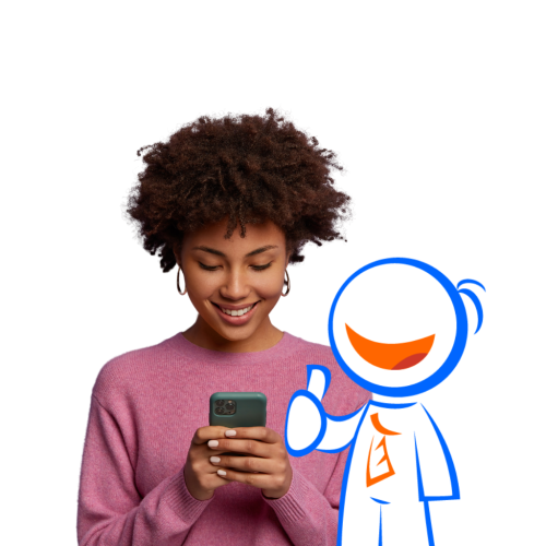 Mujer feliz viendo las tarifas de las Llamadas Internacionales en su movil