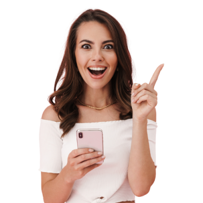Women with phone excited